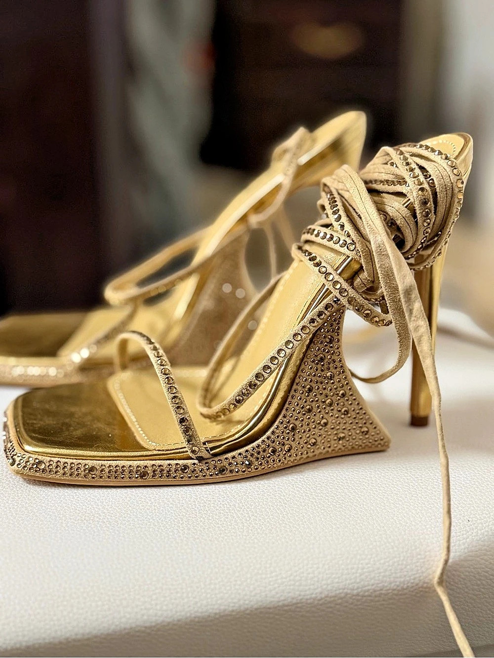 EGO Gold Strappy Wedge Sandals